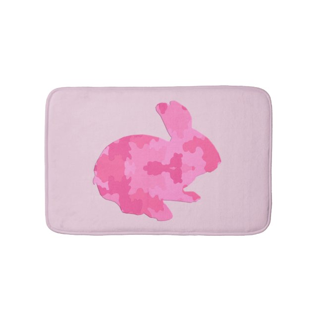 Pink Camouflage Silhouette Bunny Rabbit Bath Mat (Front)