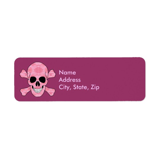 Pink Camouflage Skull And Crossbones Address Label (Front)
