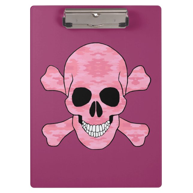 Pink Camouflage Skull And Crossbones Clipboard (Front)