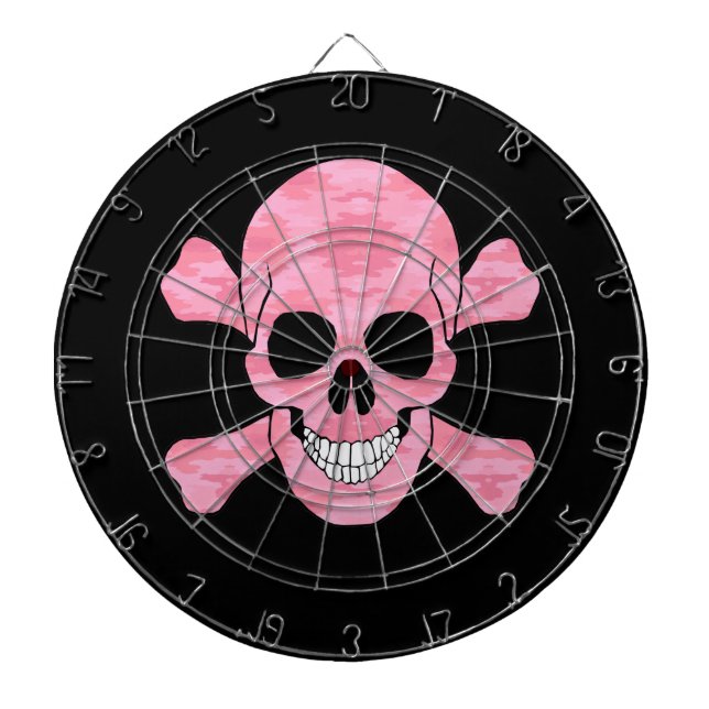 Pink Camouflage Skull And Crossbones Dart Board (Front)