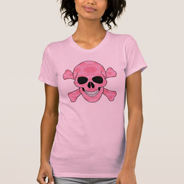 Pink Camouflage Skull And Crossbones Shirt (Front)
