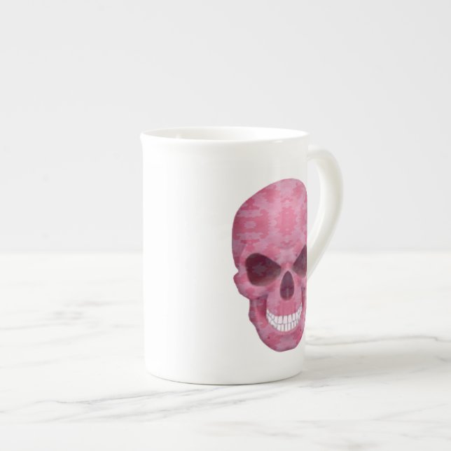 Pink Camouflage Skull Bone China Mug (Front Right)