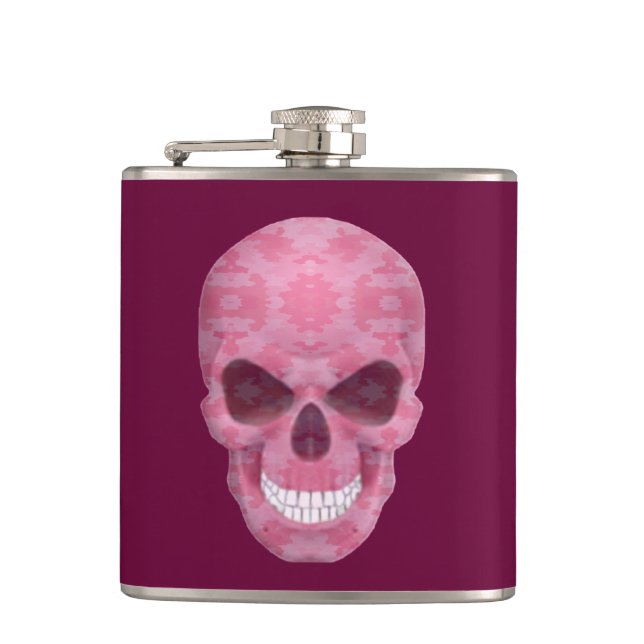 Pink Camouflage Skull Flask (Front)