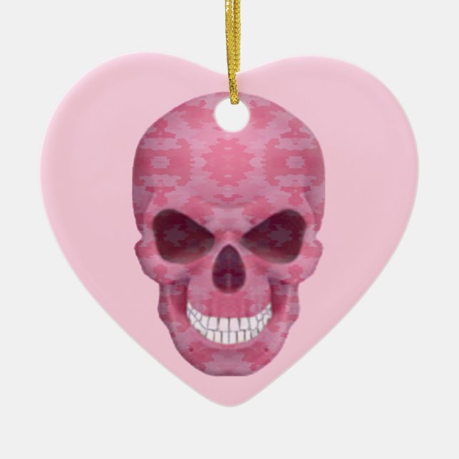 Pink Camouflage Skull Heart Ornament (Front)