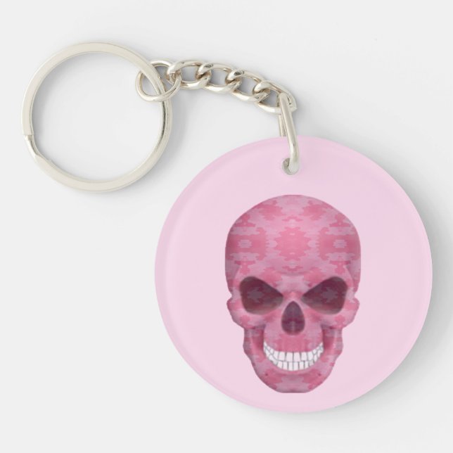 Pink Camouflage Skull Key Chain (Front)