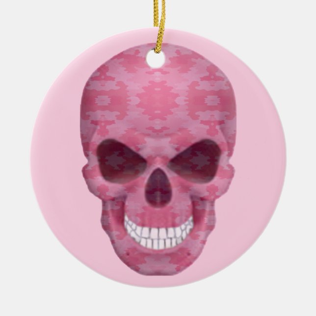 Pink Camouflage Skull Round Ornament (Front)