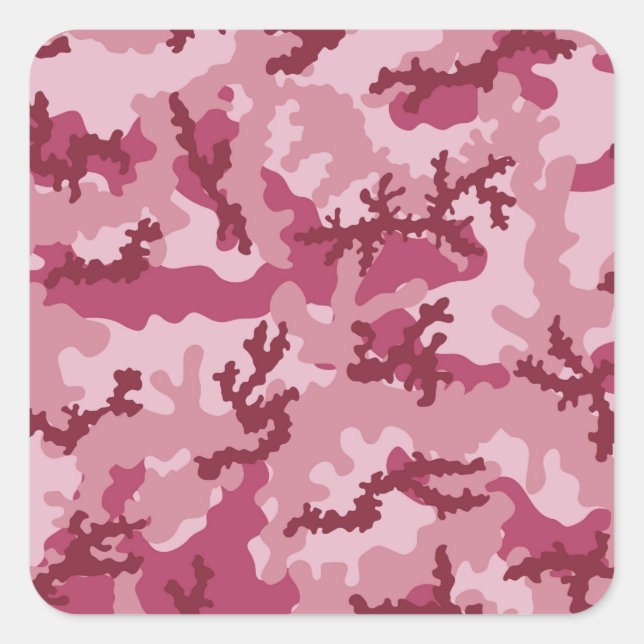 Pink camouflage square sticker (Front)