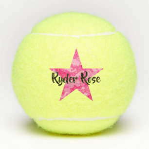 Pink Camouflage Star with Name Tennis Balls