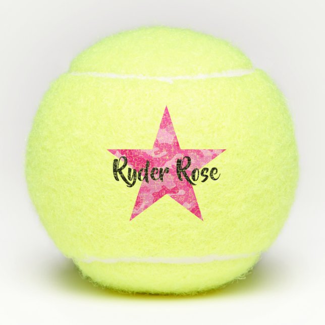Pink Camouflage Star with Name Tennis Balls (Front)