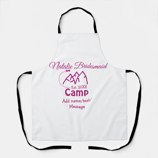 Pink camp bridesmaid add name date year bacheloret apron (Front)