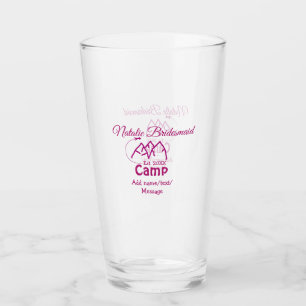 Pink camp bridesmaid add name date year bacheloret glass
