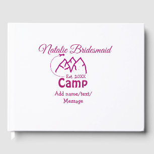Pink camp bridesmaid add name date year bacheloret guest book