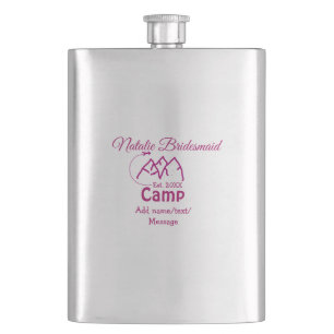 Pink camp bridesmaid add name date year bacheloret hip flask