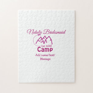 Pink camp bridesmaid add name date year bacheloret jigsaw puzzle