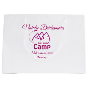 Pink camp bridesmaid add name date year bacheloret large gift bag