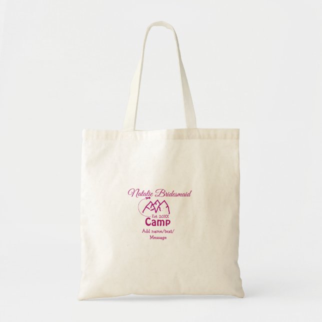 Pink camp bridesmaid add name date year bacheloret tote bag (Front)