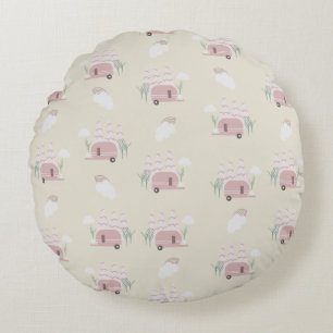 Pink Camper Earthy Pattern Round Cushion