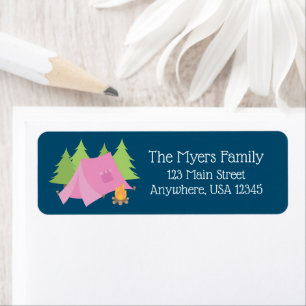 Pink Camping Birthday Invite Return Address Label