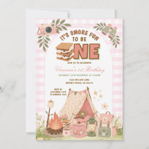 Pink Camping First Birthday S’more Fun  Invitation
