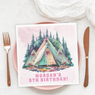 Pink Camping Sleepover Birthday Party Napkin