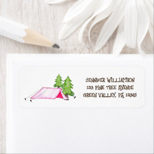 Pink Camping Tent and Pine Trees Return Address