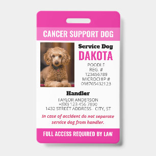 Pink Cancer Support Dog Logo QR Code Photo ID Badge