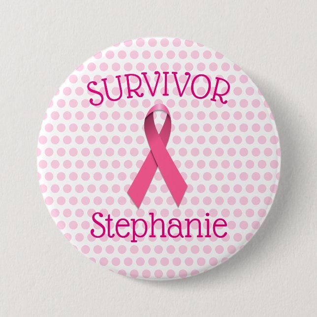 Pink Cancer Survivor Ribbon Button (Front)