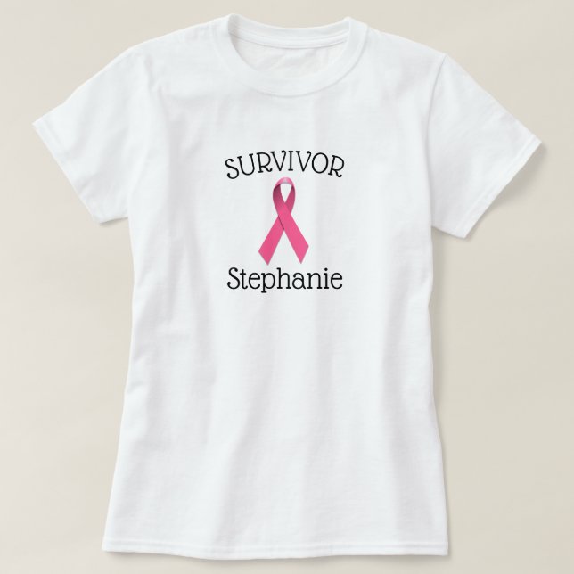 Pink Cancer Survivor Ribbon T-Shirt (Design Front)