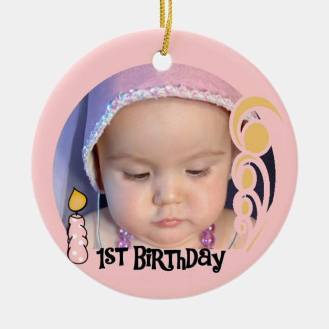 Pink Candle 1st Birthday Keepsake Ornament (Front)