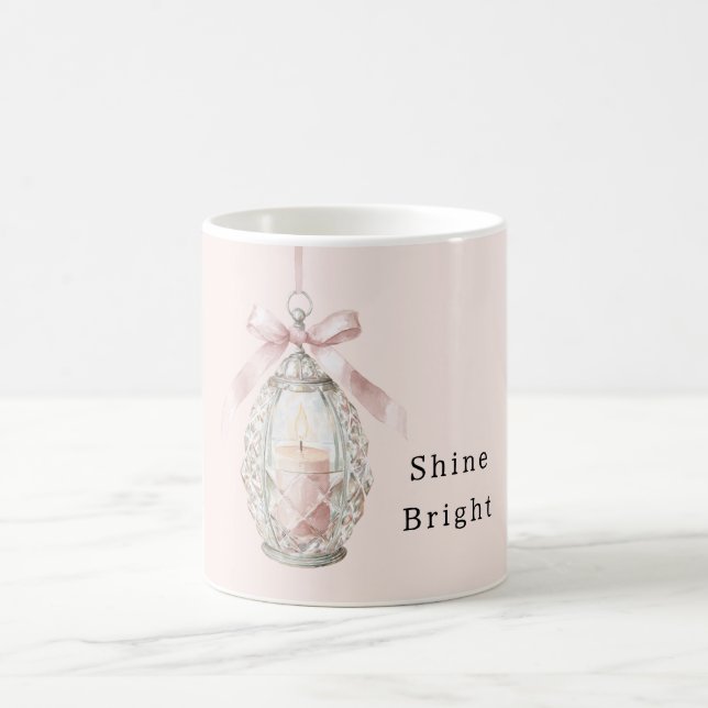 Pink Candle Bow Shine Bright Coffee Mug (Center)