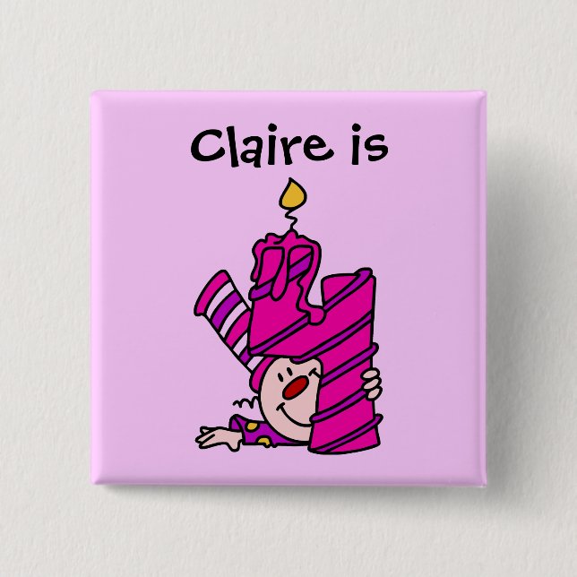 Pink Candle Clown 4th Birthday Button (Front)