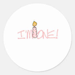 Pink Candle I'm One Birthday Classic Round Sticker