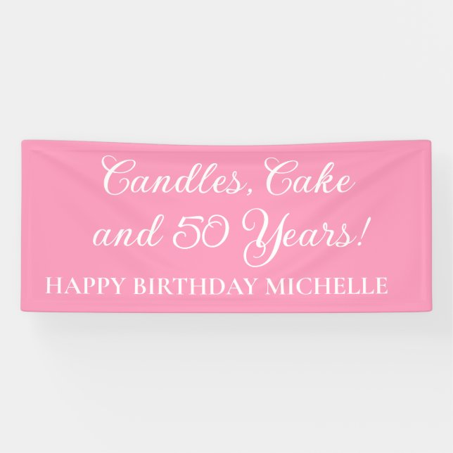 Pink Candles, Cake 50 Years Birthday Name  Banner (Horizontal)