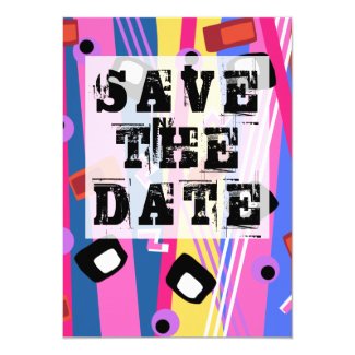 Pink Candy 80s Memphis Style Save the Date Invitation