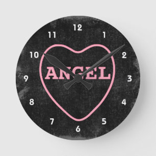 Pink Candy Angel Heart Valentine Design Round Clock