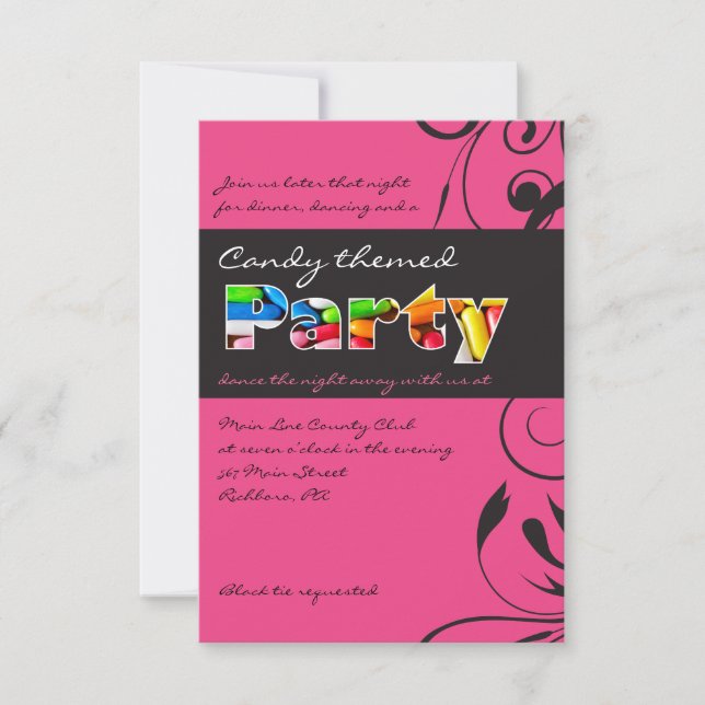 PINK CANDY Bat Mitzvah Invitation Party Card (Front)