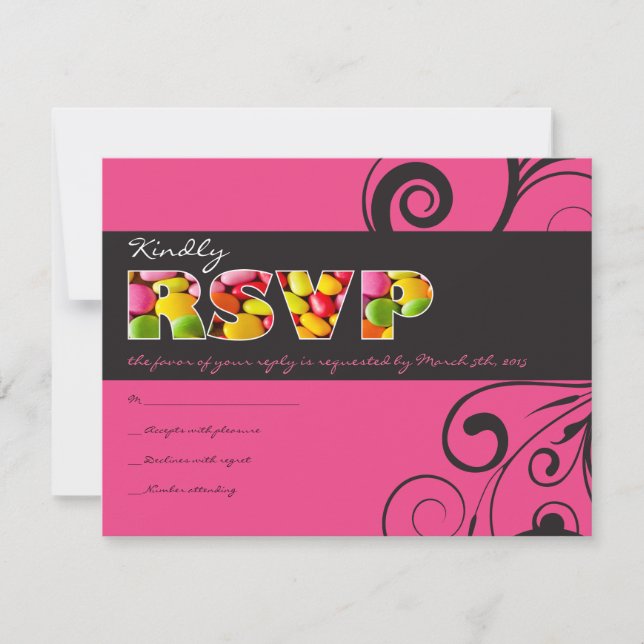 PINK CANDY Bat Mitzvah Invitation Reply Card (Front)