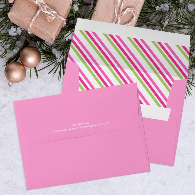 Pink Candy Cane Christmas Baby Shower Envelope (Pink candy cane striped envelope)