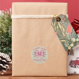 Pink Candy Cane Christmas Club Xmas Season Classic Round Sticker