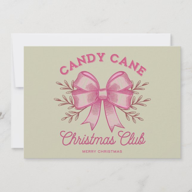 Pink Candy Cane Christmas Club Xmas Season  Holiday Card (Front)