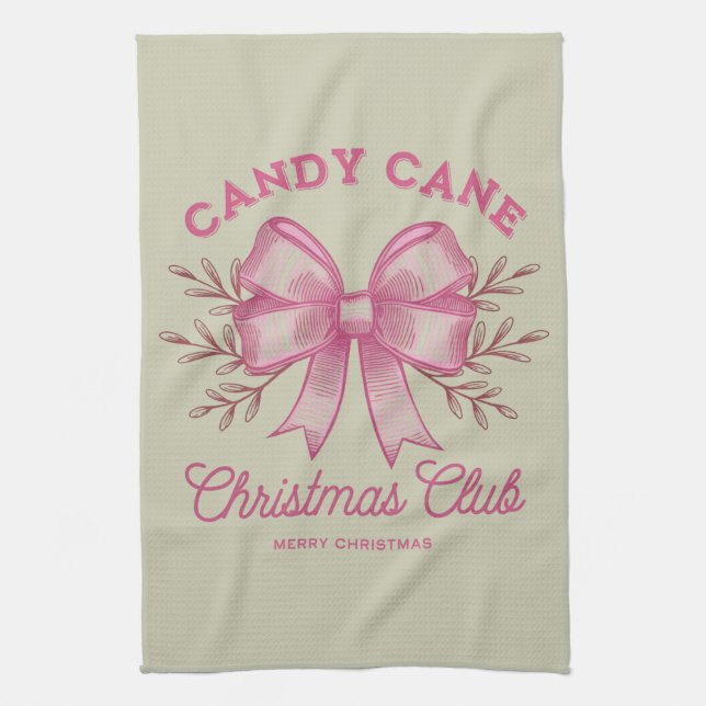 Pink Candy Cane Christmas Club Xmas Season  Tea Towel (Vertical)