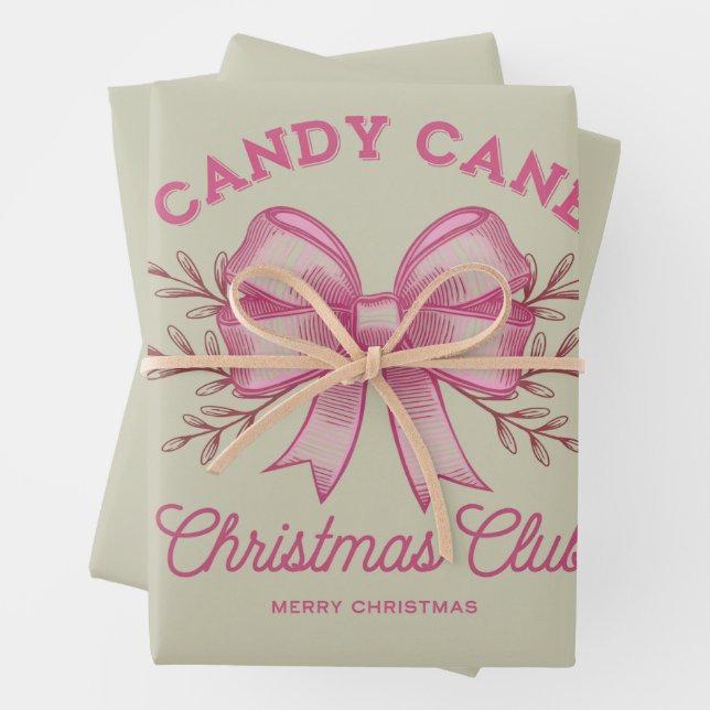 Pink Candy Cane Christmas Club Xmas Season  Wrapping Paper Sheet (In situ)