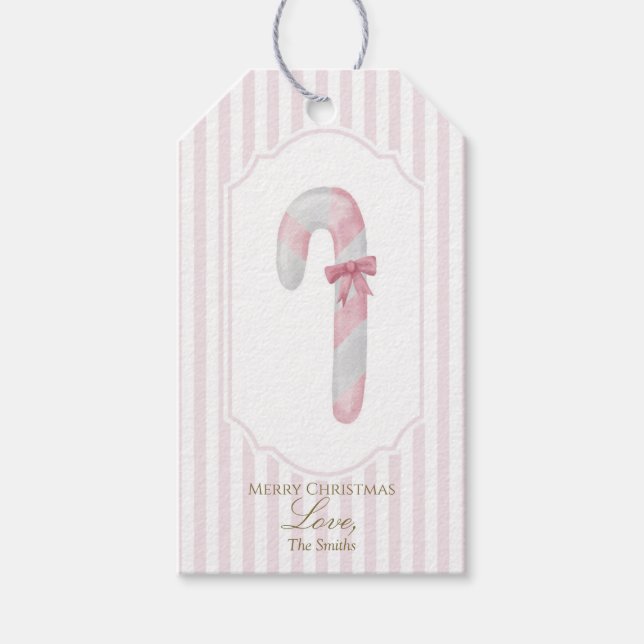 Pink Candy Cane Christmas Gift Tag (Front)