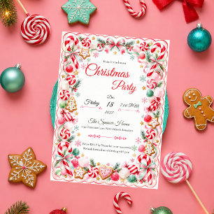 Pink Candy Cane Christmas Party Invitation