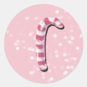 Pink Candy Cane Christmas Srickers Classic Round Sticker