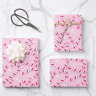 Pink Candy Cane Christmas Wrapping Paper Sheet