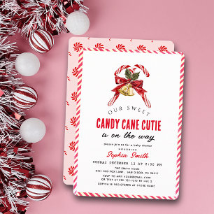 Pink Candy Cane Cutie Girl Baby Shower Invitation