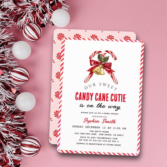 Pink Candy Cane Cutie Girl Baby Shower Invitation (Creator Uploaded)