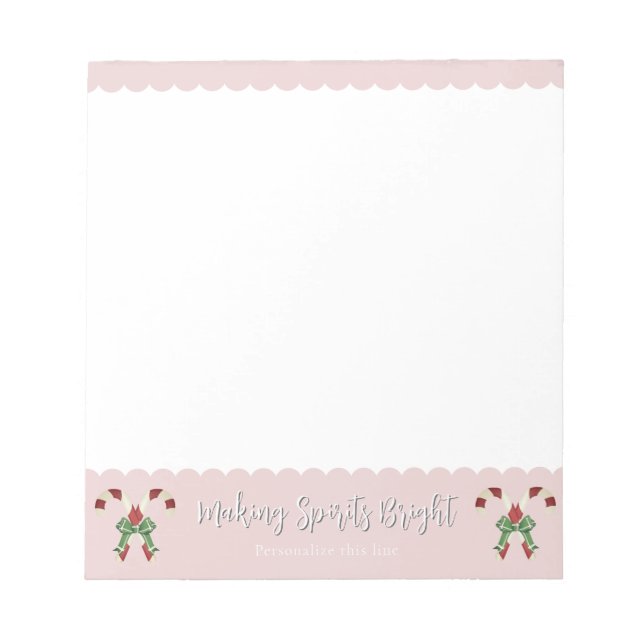 Pink Candy Cane Festive Personalised Notepad (Front)