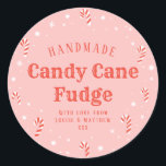 Pink Candy Cane Homemade Christmas gift label<br><div class="desc">This sticker is designed to attach to DIY gifts for the holidays. It features a red and pink design complete with candy canes, snow, stars and snowflakes. This would be perfect to label bottles or mason jars filled with Candy Cane Fudge, Hot Chocolate or Peppermint Bark as a simple homemade...</div>